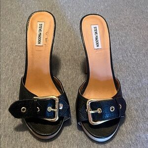 Steve Madden Crunk Black Heeled Mules with Buckle